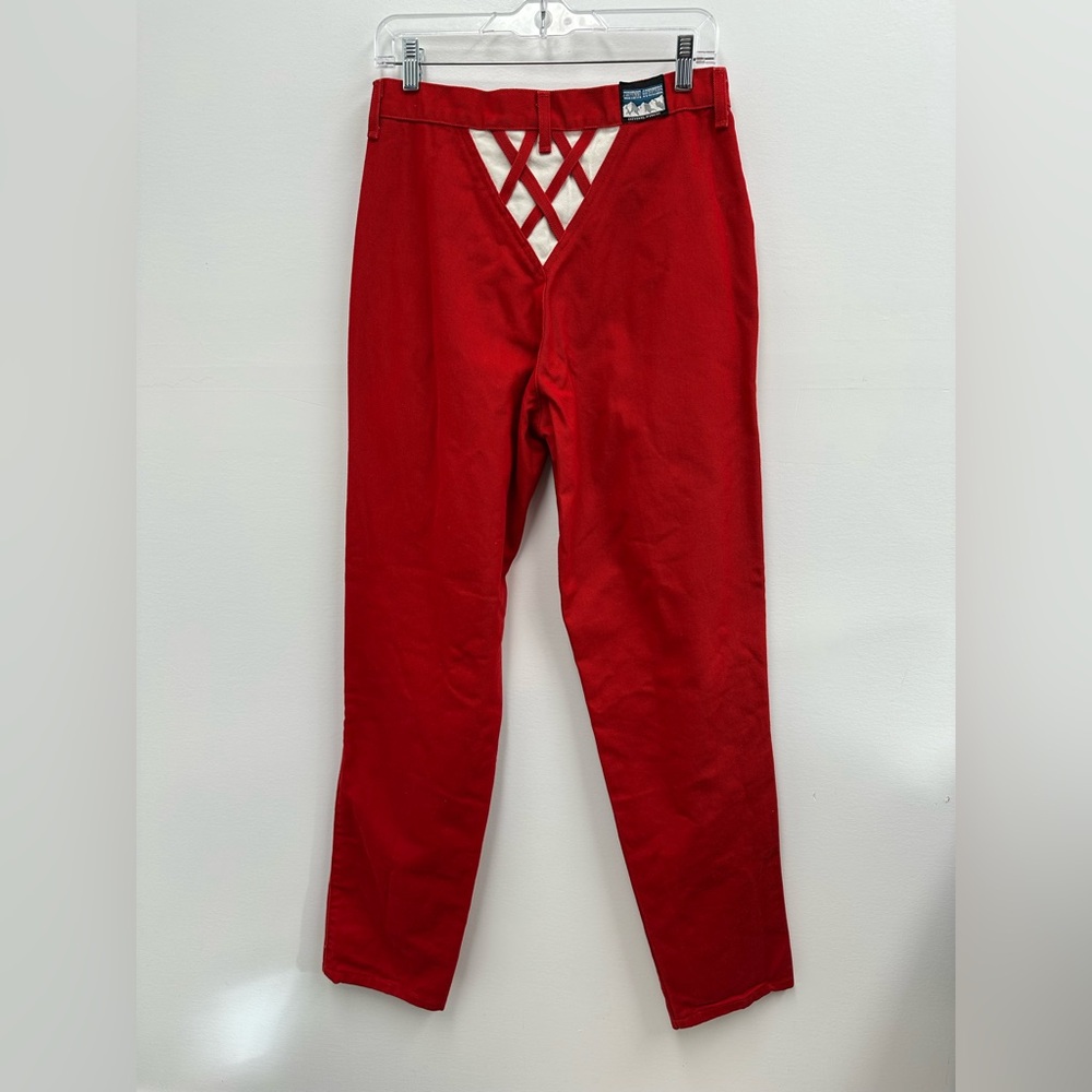 ⛔️SOLD⛔️Vintage 80’s Red High Rise Straight Leg Jeans Lattice Triangle Back Siz - Picture 8 of 9